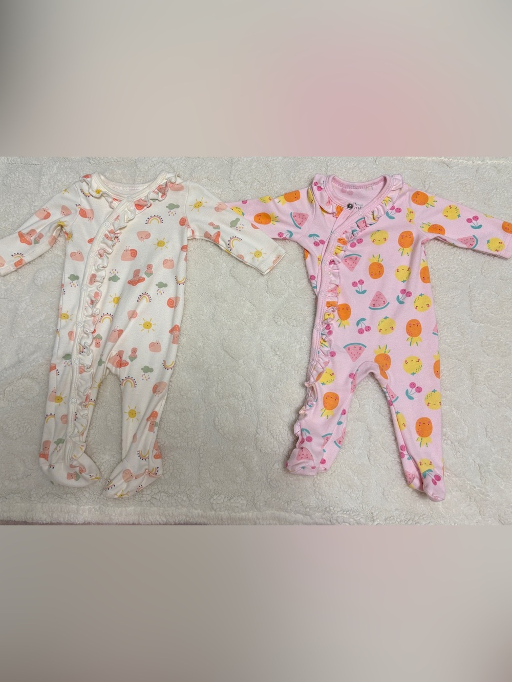2 Pack Baby Girls Pink Fruit-Print Sleepers